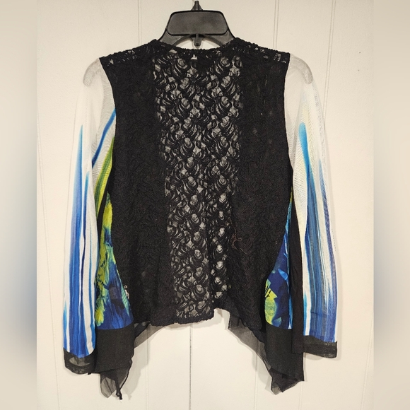 Picadilly Womens’s Blue Green Lace Back Open Cardigan/Jacket Size Small Floral - Picture 3 of 4